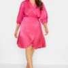 M&Co Pink Satin Wrap Dress