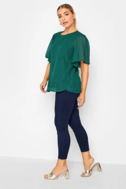 M&Co Green Shimmer Angel Sleeve Blouse