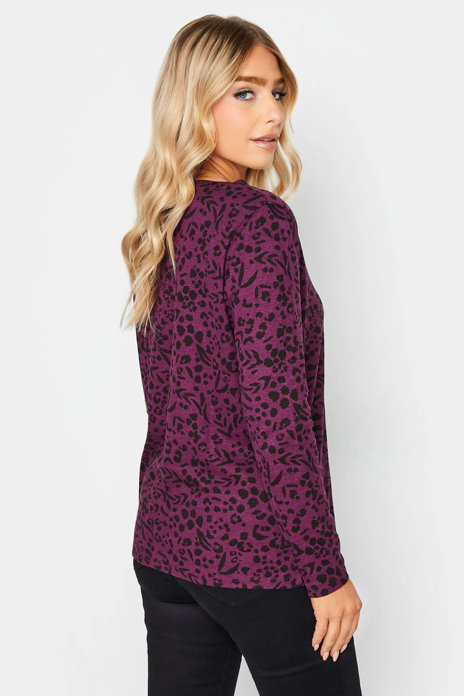 M&Co Purple Animal Print Long Sleeve Cotton Top 3 M&Co Purple Animal Print Long Sleeve Cotton Top - Image 3