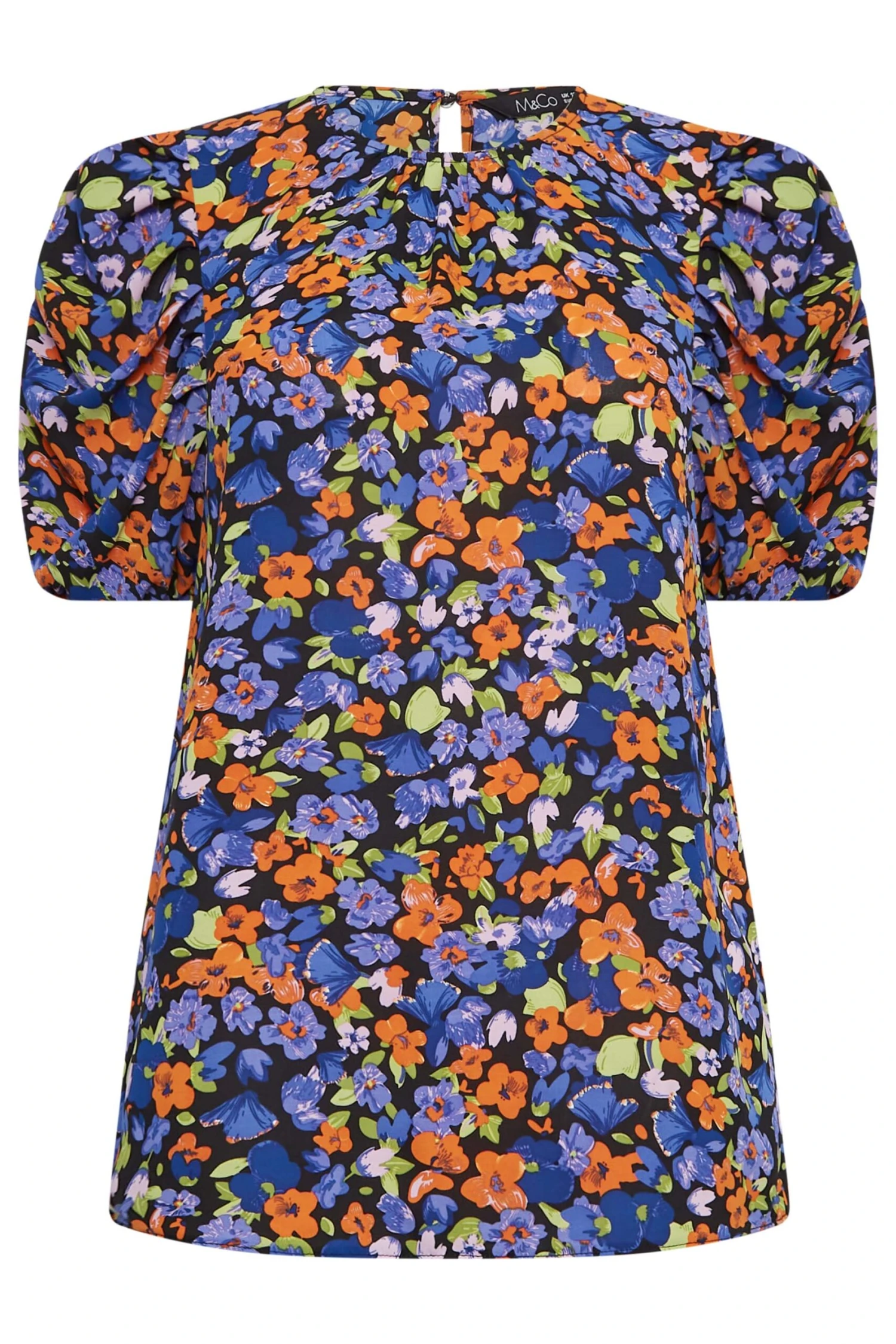 M&Co Black & Orange Floral Print Puff Sleeve Blouse 6 M&Co Black & Orange Floral Print Puff Sleeve Blouse - Image 6