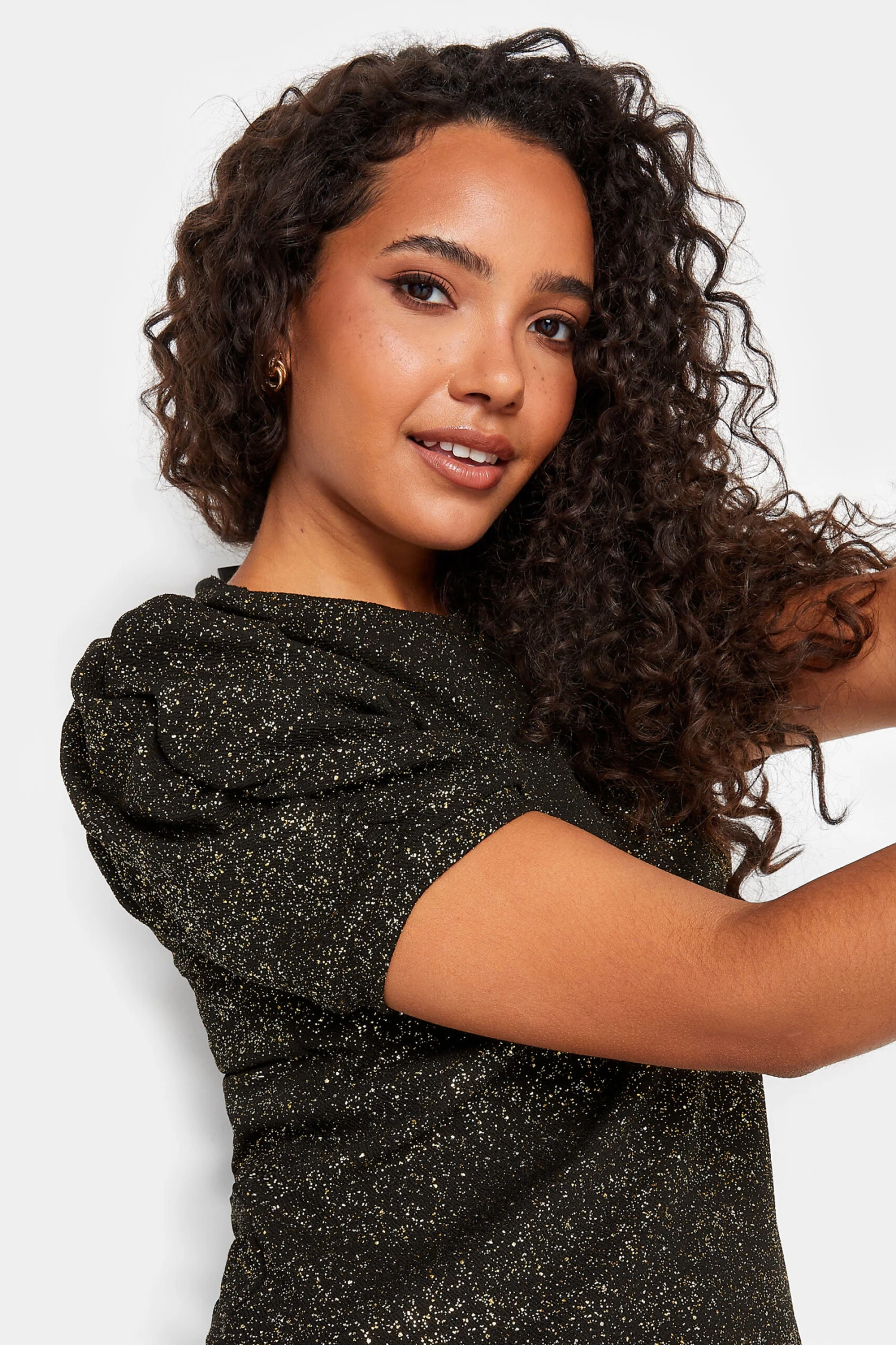 M&Co Black Shimmer Ruched Sleeve Blouse 4 M&Co Black Shimmer Ruched Sleeve Blouse - Image 4