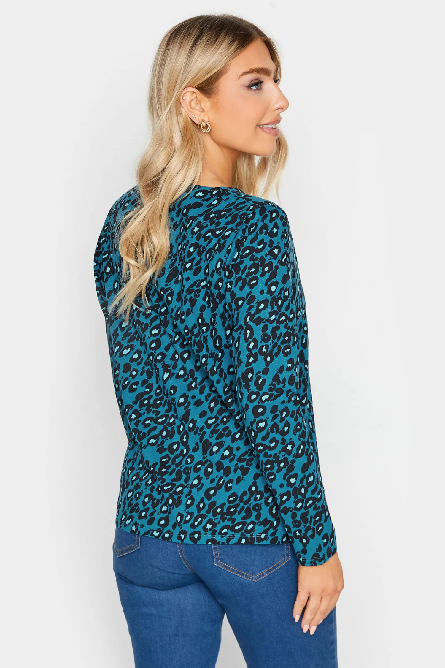 M&Co Blue Animal Print Notch Neck Cotton T-Shirt 3 M&Co Blue Animal Print Notch Neck Cotton T-Shirt - Image 3