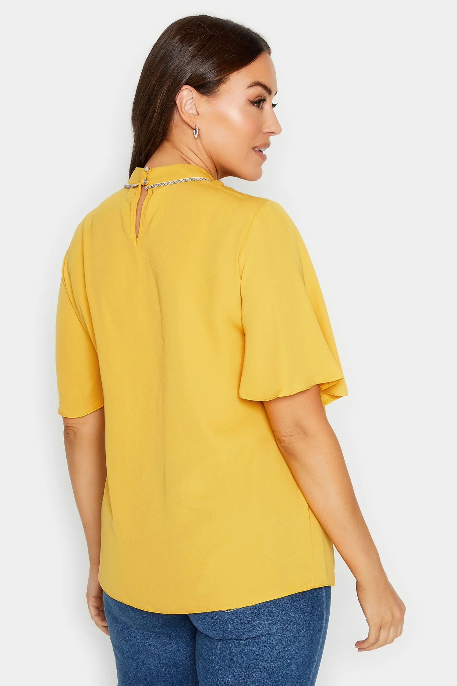M&Co Yellow Embellished Neck Keyhole Blouse 3 M&Co Yellow Embellished Neck Keyhole Blouse - Image 3