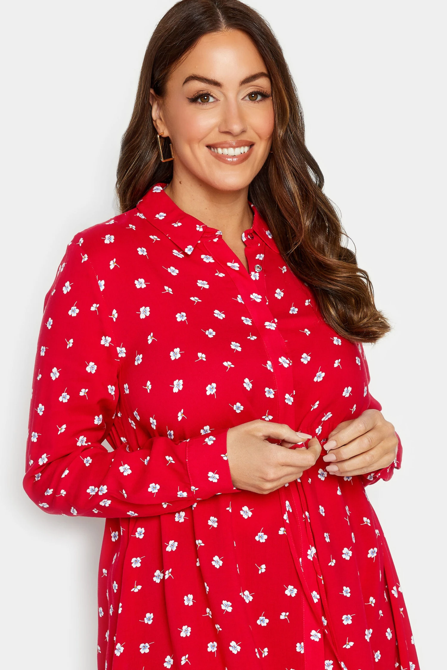 M&Co Red Floral Print Tie Waist Tunic Shirt 4 M&Co Red Floral Print Tie Waist Tunic Shirt - Image 4