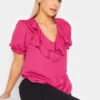 M&Co Hot Pink Frill Front Blouse