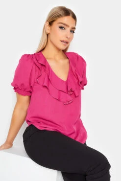M&Co Hot Pink Frill Front Blouse