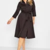 M&Co Chocolate Brown Tie Waist Shirt Dress