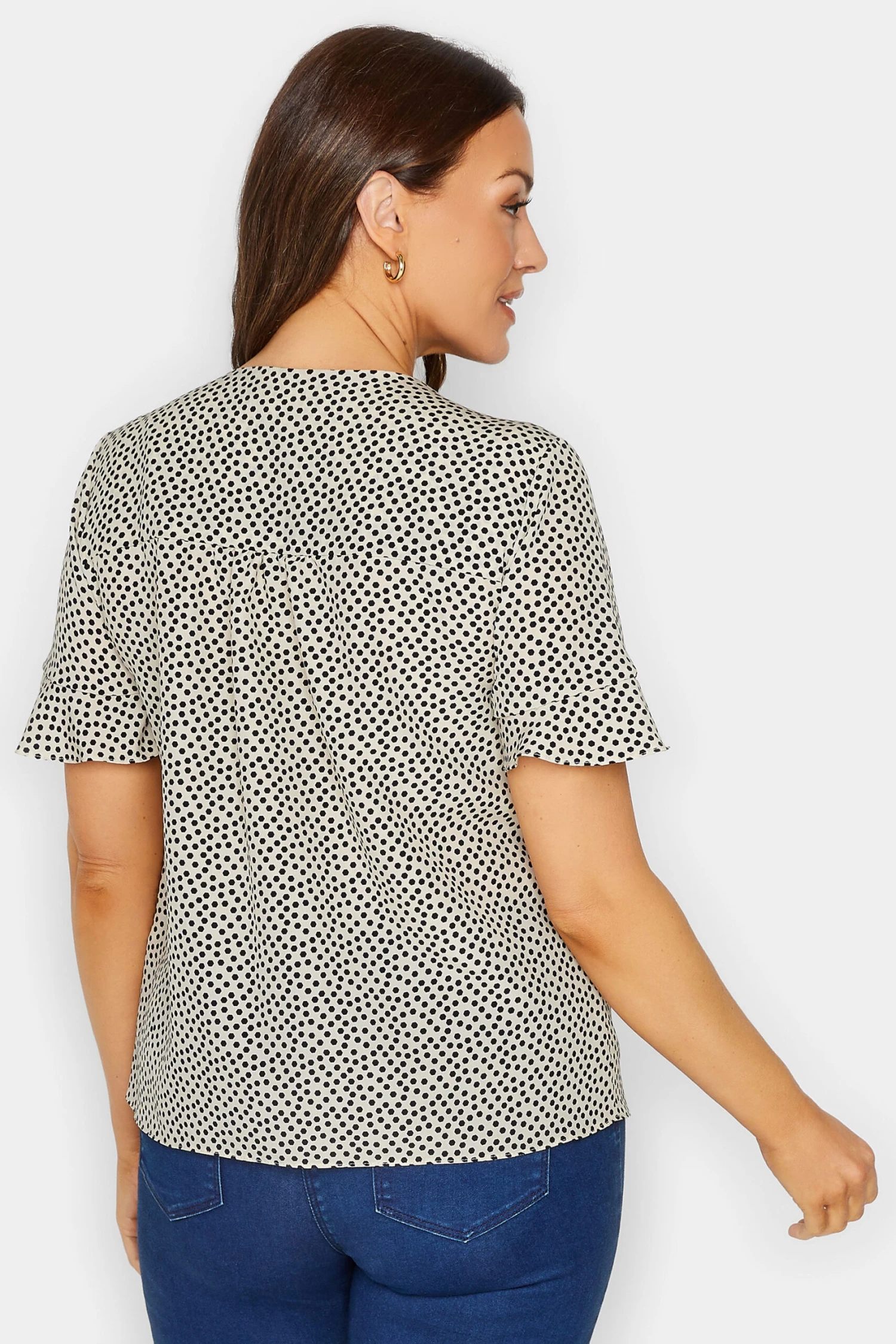 M&Co White Spot Print Frill Sleeve Button Through Blouse 3 M&Co White Spot Print Frill Sleeve Button Through Blouse - Image 3
