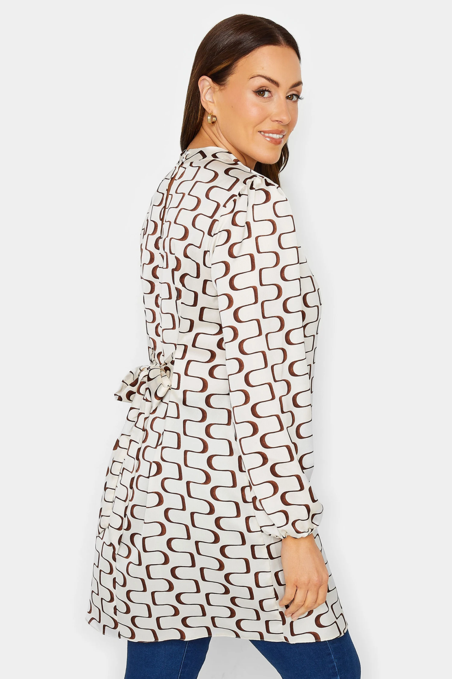 M&Co White Ivory Geometric Print High Neck Tunic Blouse 3 M&Co White Ivory Geometric Print High Neck Tunic Blouse - Image 3