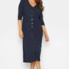 M&Co Navy Blue Textured Button Through Dress