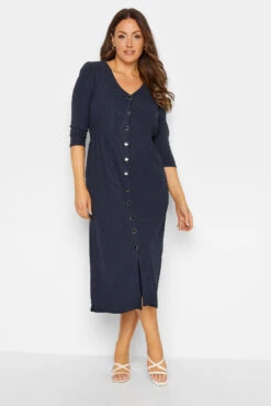 M&Co Navy Blue Textured Button Through Dress