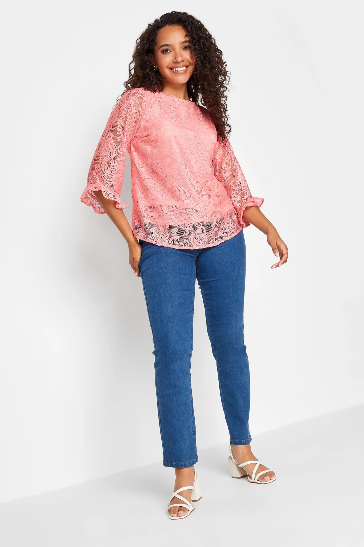 M&Co Light Pink Floral Lace Long Sleeve Blouse 2 M&Co Light Pink Floral Lace Long Sleeve Blouse - Image 2