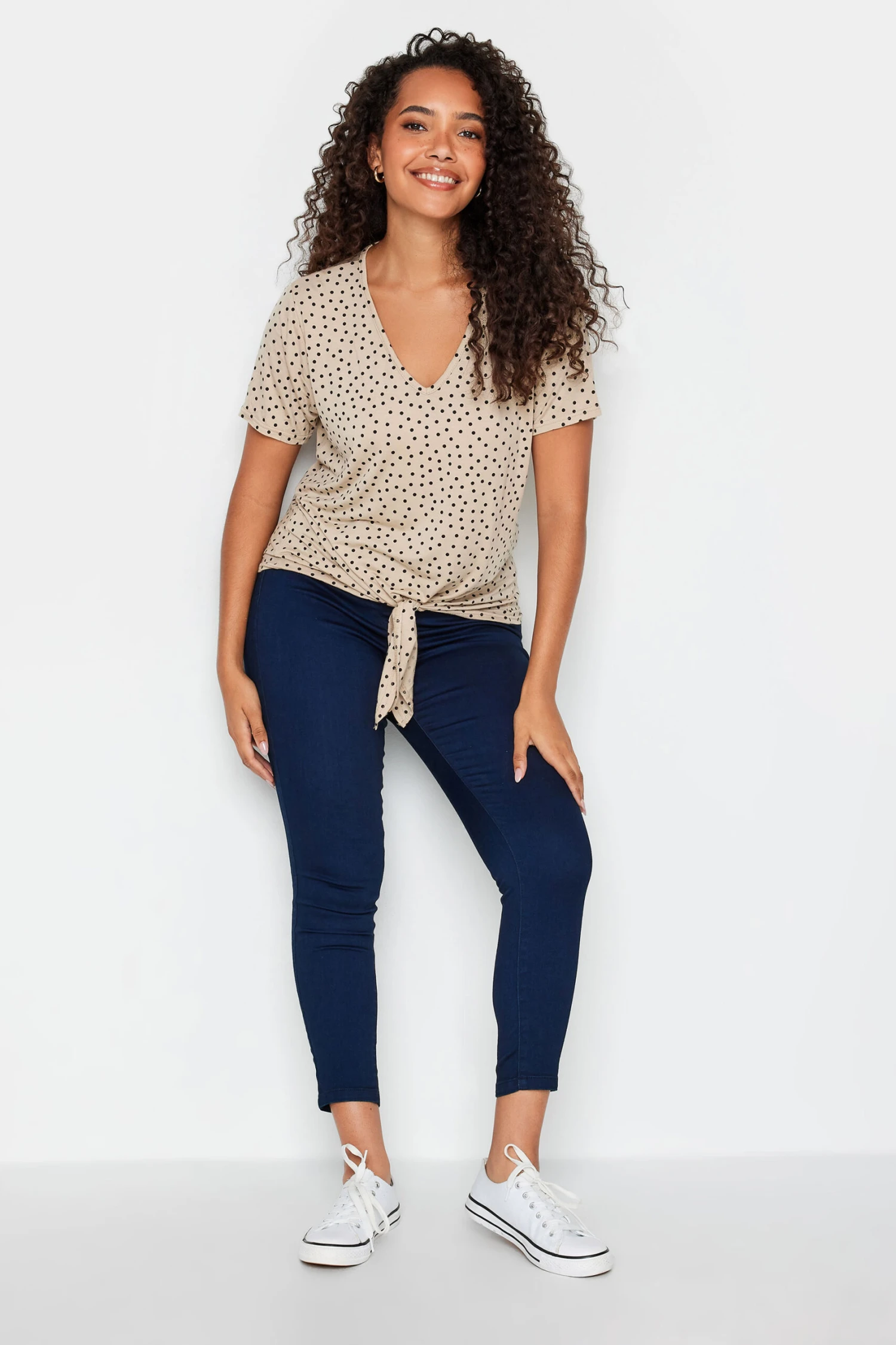 M&Co Beige Brown Spot Print Tie Detail T-Shirt 2 M&Co Beige Brown Spot Print Tie Detail T-Shirt - Image 2