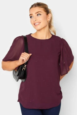 M&Co Red Gem Detail Angel Sleeve Blouse