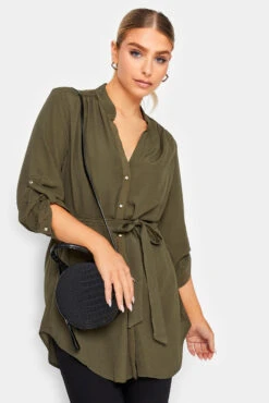 M&Co Khaki Green Tie Waist Blouse
