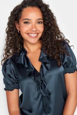 M&Co Navy Blue Frill Front Satin Blouse 10 M&Co Navy Blue Frill Front Satin Blouse -M&Co Sales Store 1e049fdc 6e38 4f 550179 D scaled