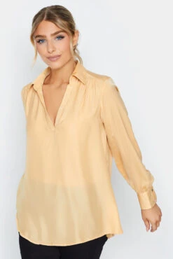 M&Co Yellow Satin V-Neck Blouse