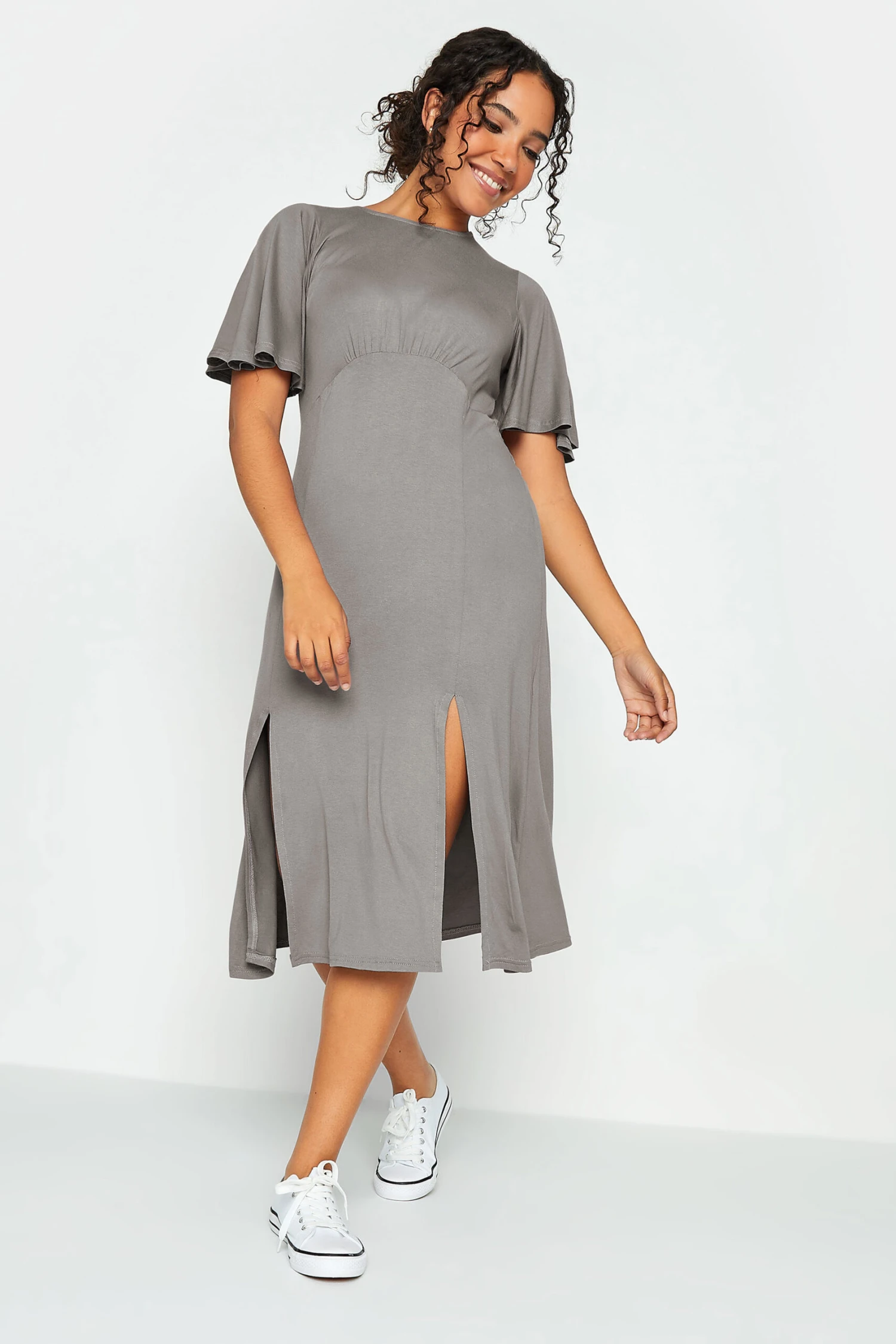 M&Co Grey Angel Sleeve Split Hem Midi Dress 2 M&Co Grey Angel Sleeve Split Hem Midi Dress - Image 2