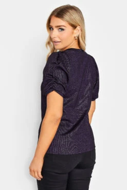 M&Co Purple Shimmer Ruched Sleeve Blouse -M&Co Sales Store 1f635b29 12cd 49 550257 C scaled