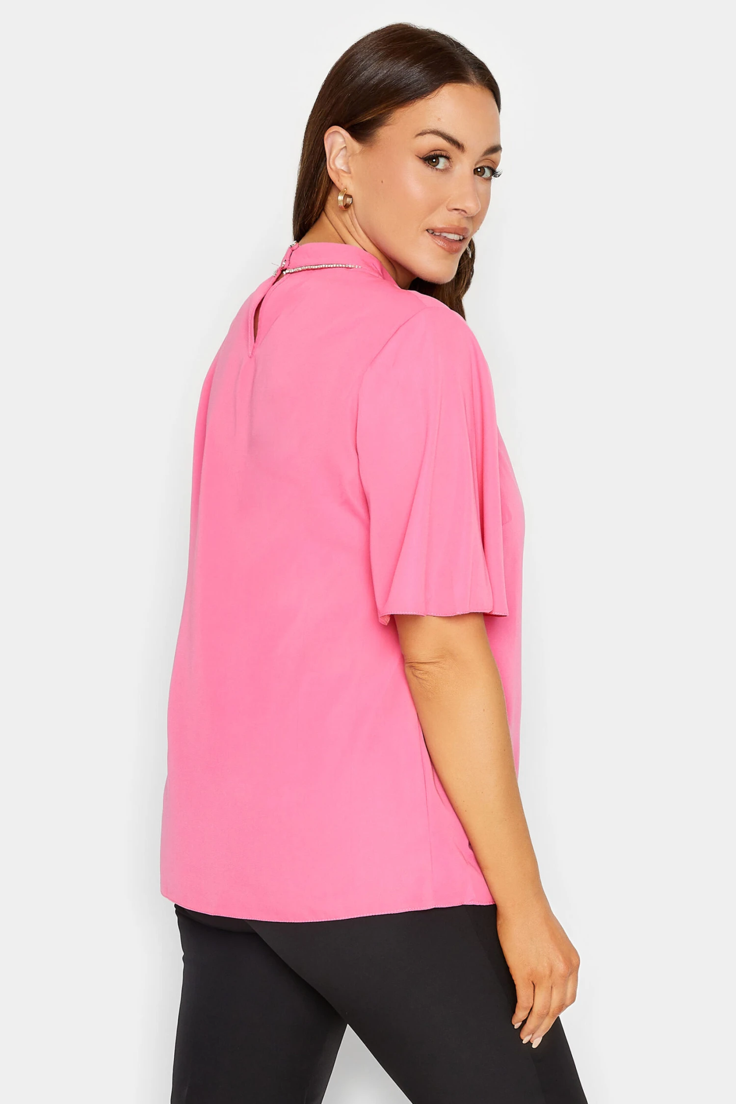 M&Co Hot Pink Embellished Neck Keyhole Blouse 3 M&Co Hot Pink Embellished Neck Keyhole Blouse - Image 3