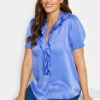 M&Co Blue Frill Satin Blouse