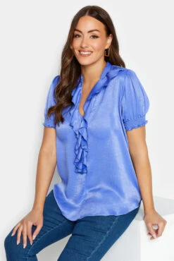 M&Co Blue Frill Satin Blouse