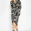 M&Co Black Swirl Print Midi Wrap Dress