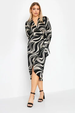 M&Co Black Swirl Print Midi Wrap Dress