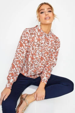 M&Co White Floral Print High Neck Blouse