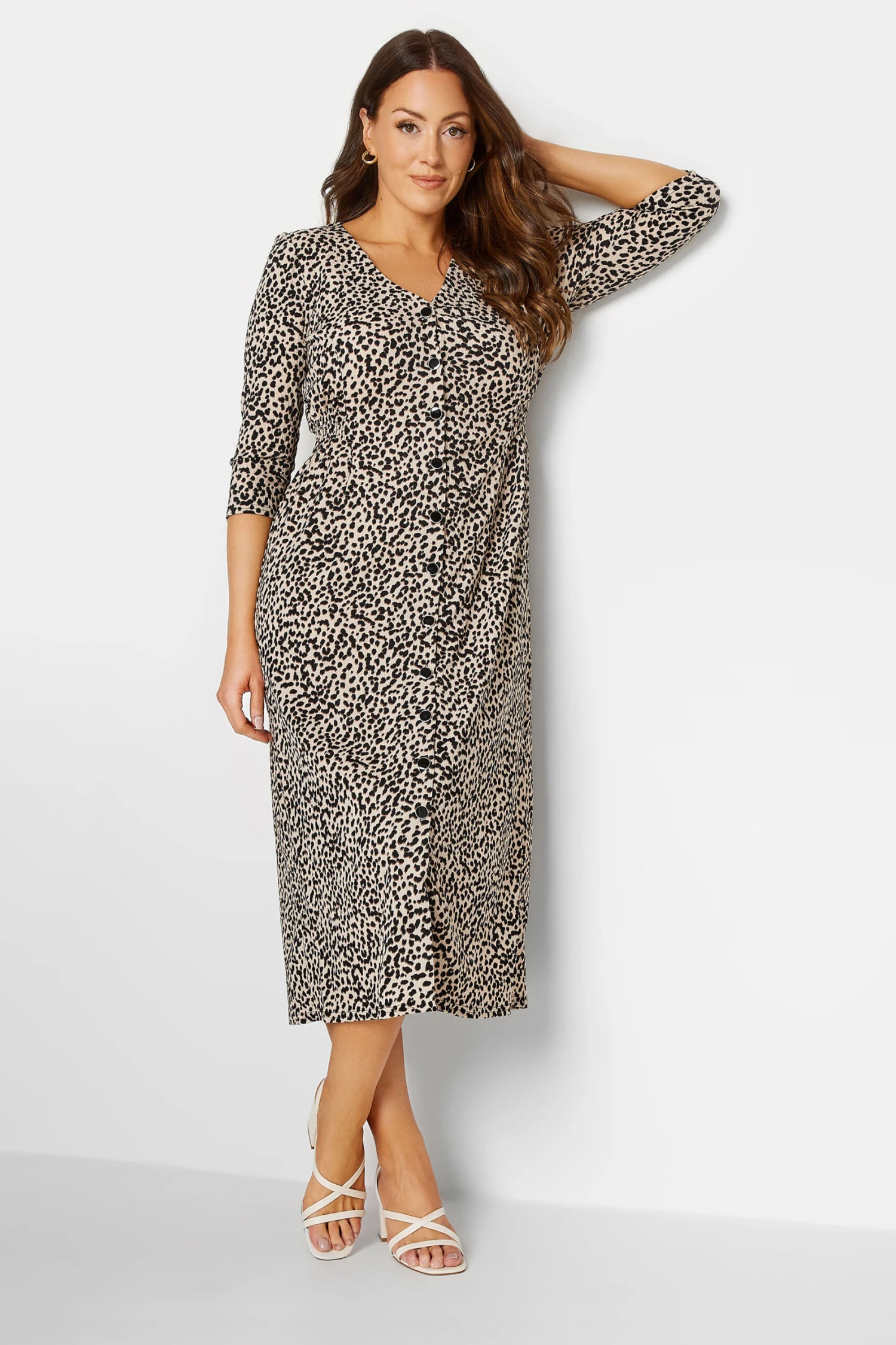 M&Co Beige Brown Leopard Print Button Through Midaxi Dress 1 M&Co Beige Brown Leopard Print Button Through Midaxi Dress