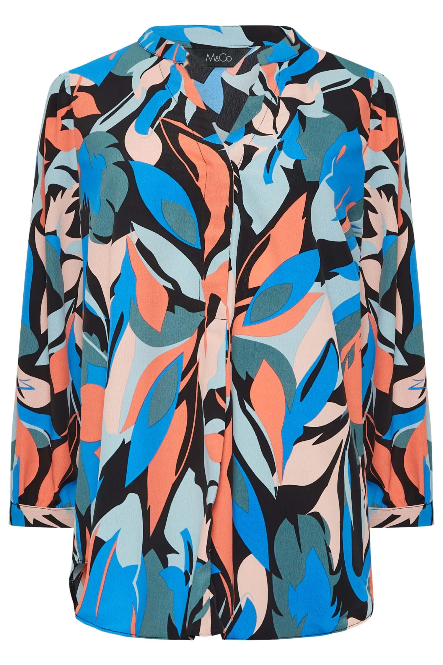 M&Co Black Leaf Print Half Placket Shirt 6 M&Co Black Leaf Print Half Placket Shirt - Image 6