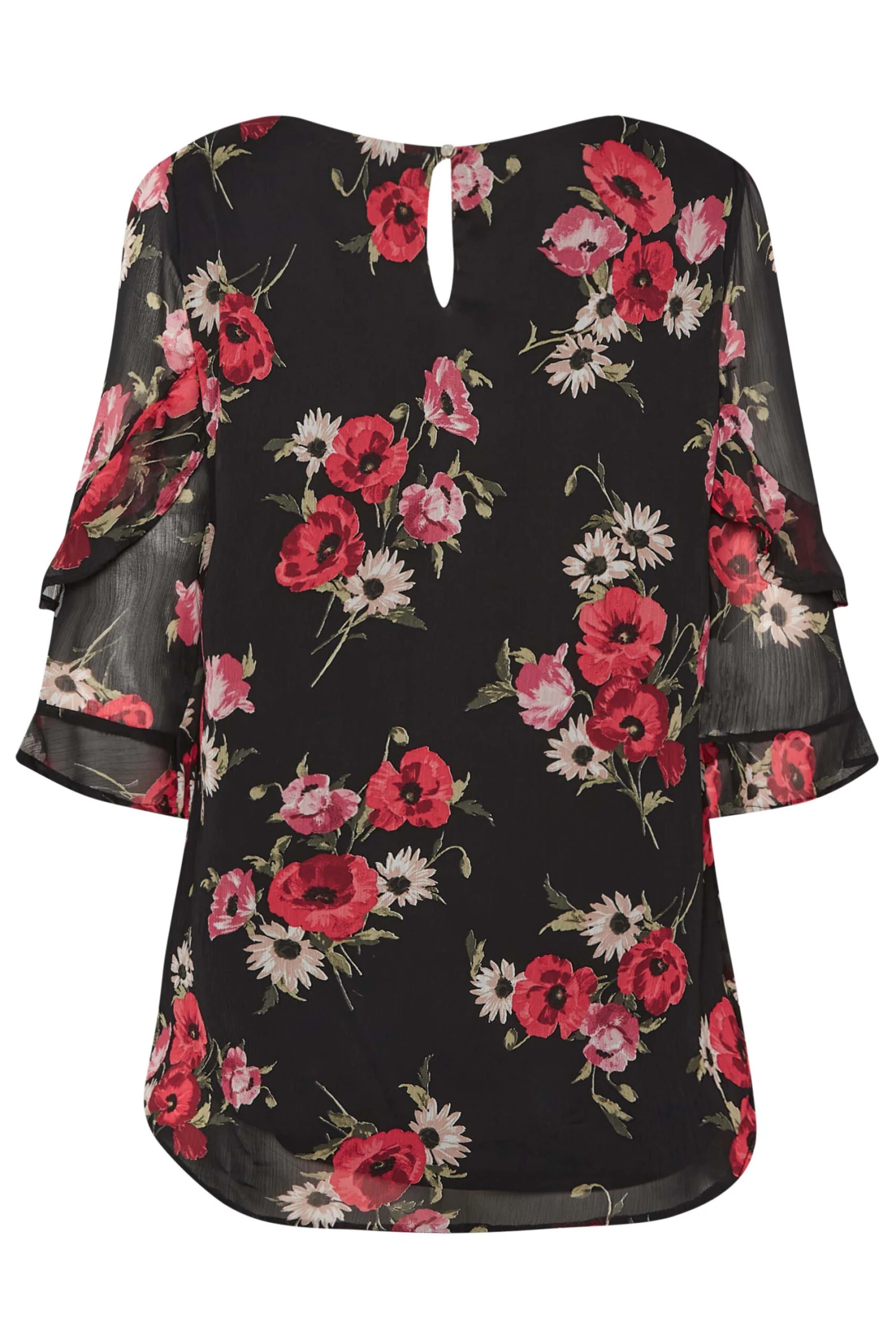 M&Co Black & Red Floral Double Frill Sleeve Blouse 8 M&Co Black & Red Floral Double Frill Sleeve Blouse - Image 8