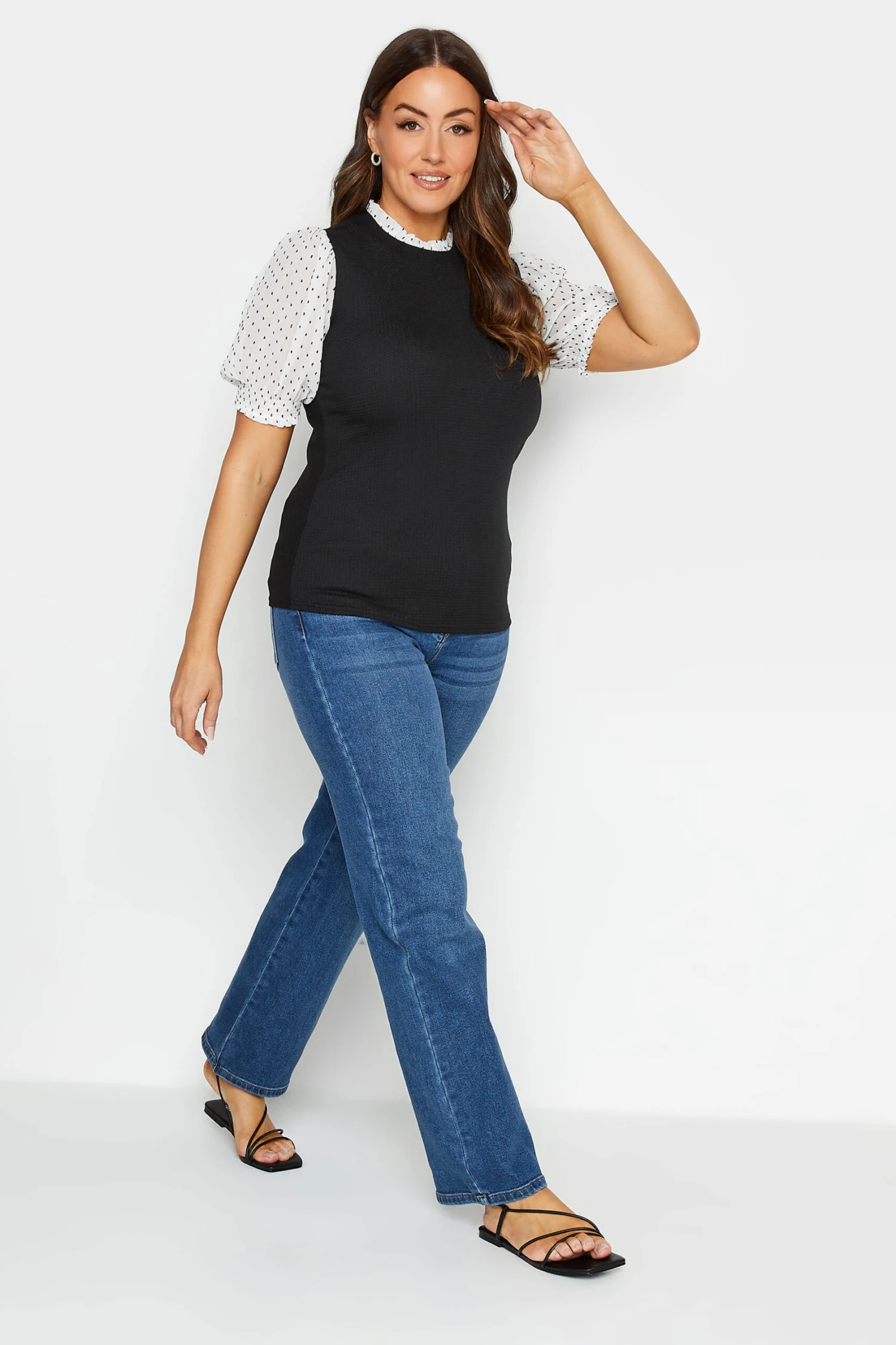 M&Co Black Polka Dot Sleeve Blouse 3 M&Co Black Polka Dot Sleeve Blouse - Image 3