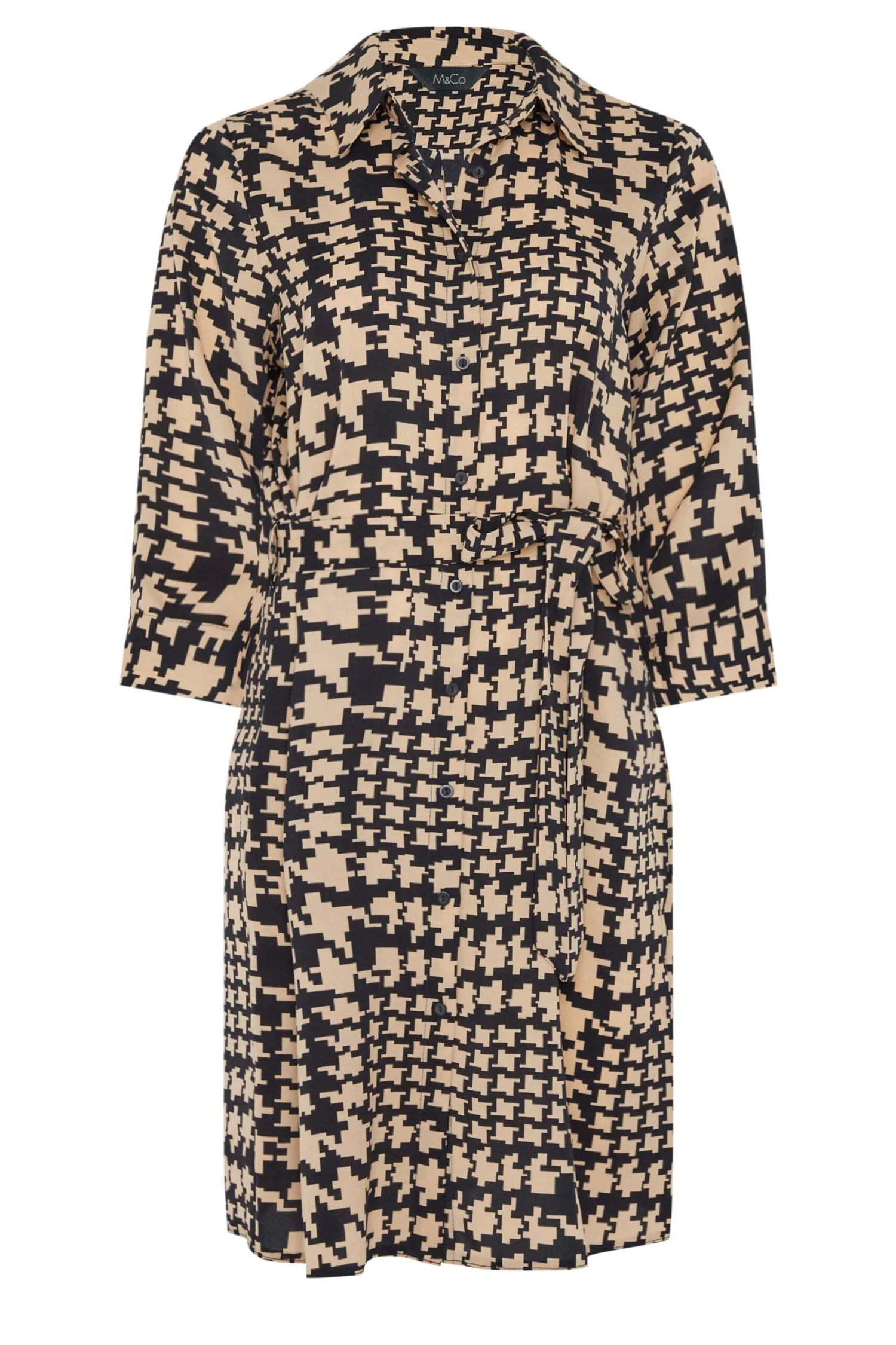 M&Co Natural Brown Dogtooth Check Print Shirt Dress 6 M&Co Natural Brown Dogtooth Check Print Shirt Dress - Image 6