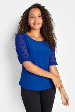 M&Co Blue Dobby Sleeve Blouse