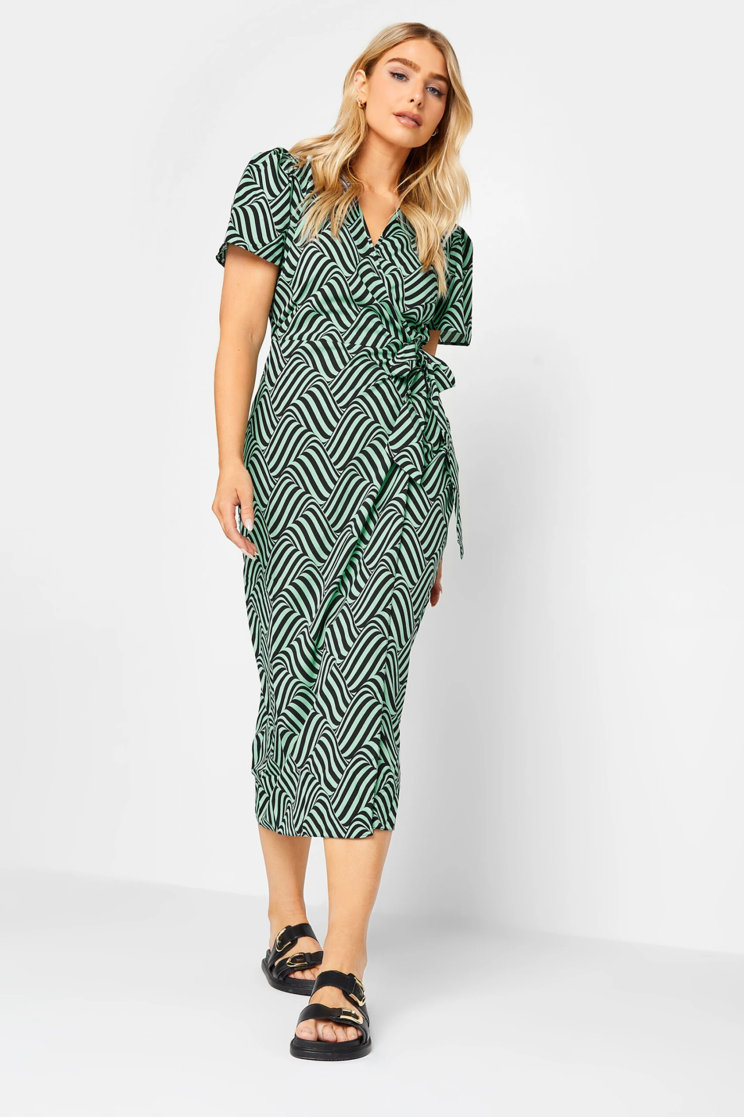 M&Co Green Abstract Stripe Wrap Dress 2 M&Co Green Abstract Stripe Wrap Dress - Image 2
