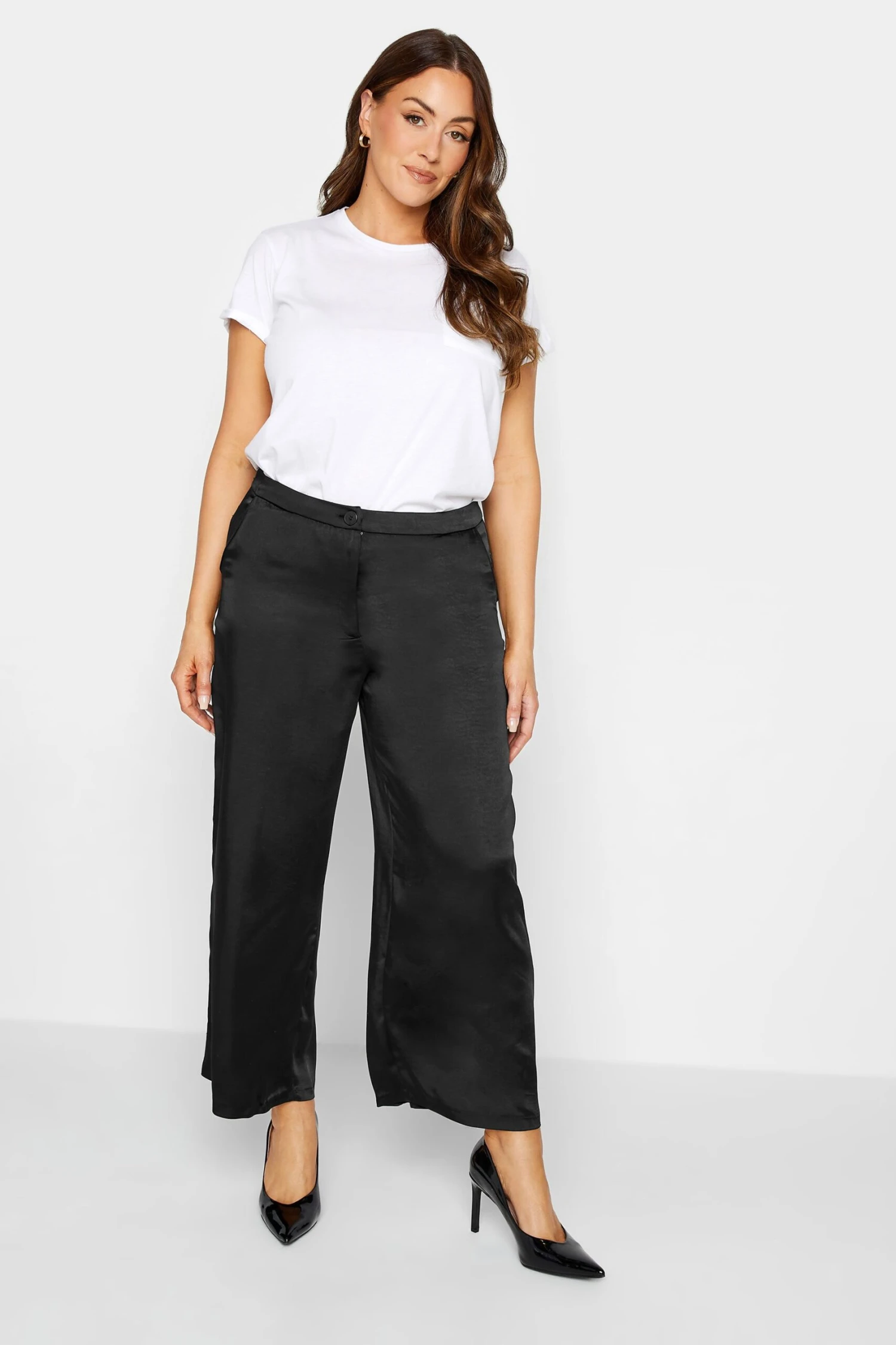 M&Co Black Satin Wide Leg Trousers 2 M&Co Black Satin Wide Leg Trousers - Image 2