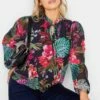M&Co Black Floral High Neck Blouse