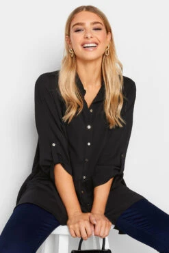 M&Co Black Frill Hem Tab Sleeve Shirt