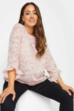M&Co Pink Burnout Frill Sleeve Top