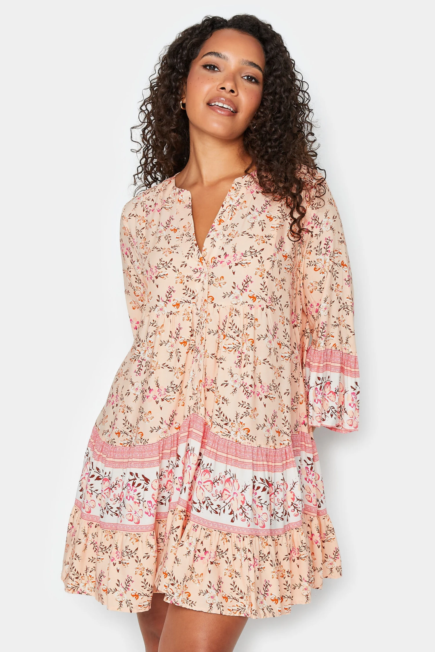 M&Co Orange Floral Print Tiered Swing Dress 1 M&Co Orange Floral Print Tiered Swing Dress