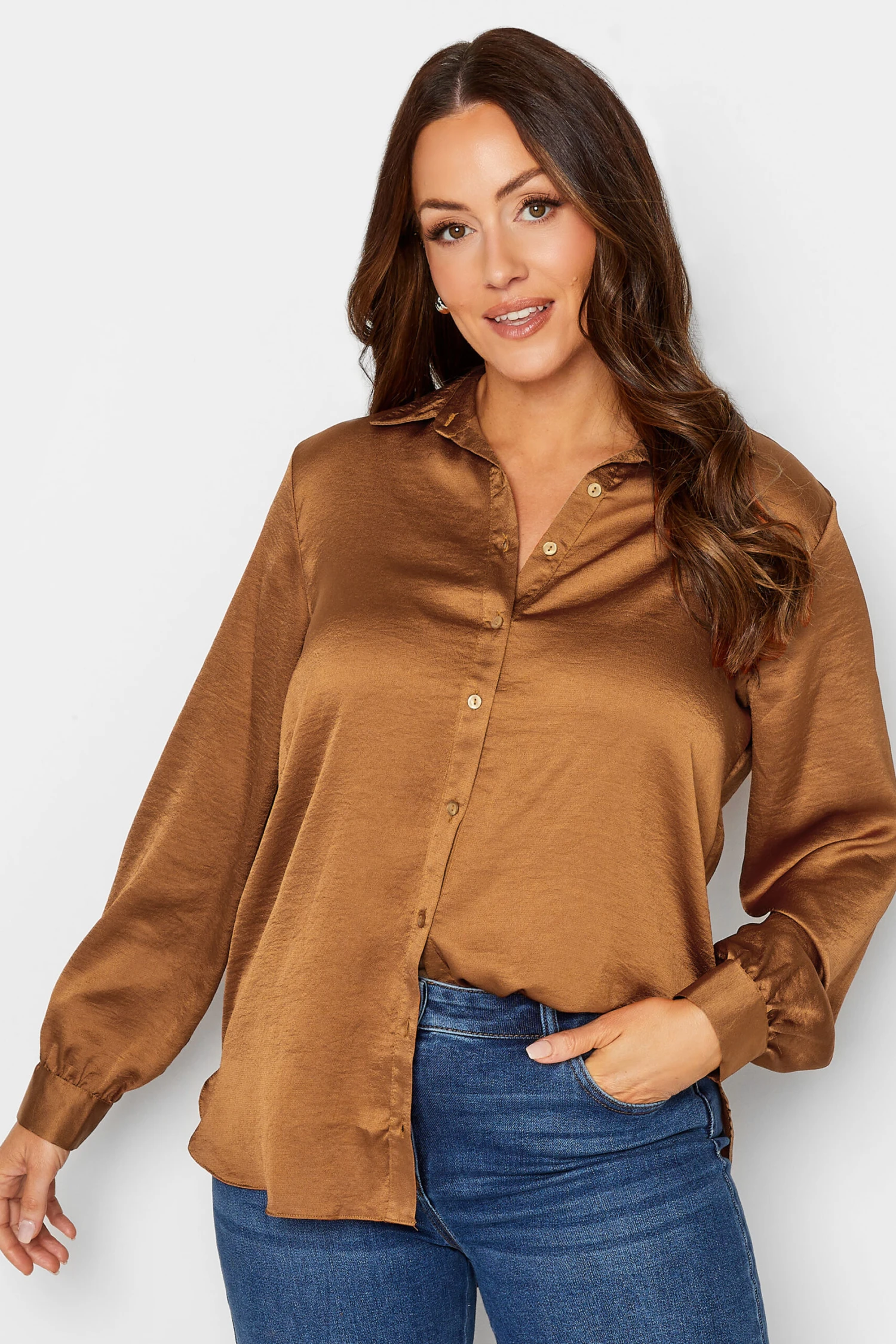 M&Co Brown Satin Shirt 1 M&Co Brown Satin Shirt