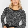 M&Co Black Spot Print Long Sleeve Cotton Top