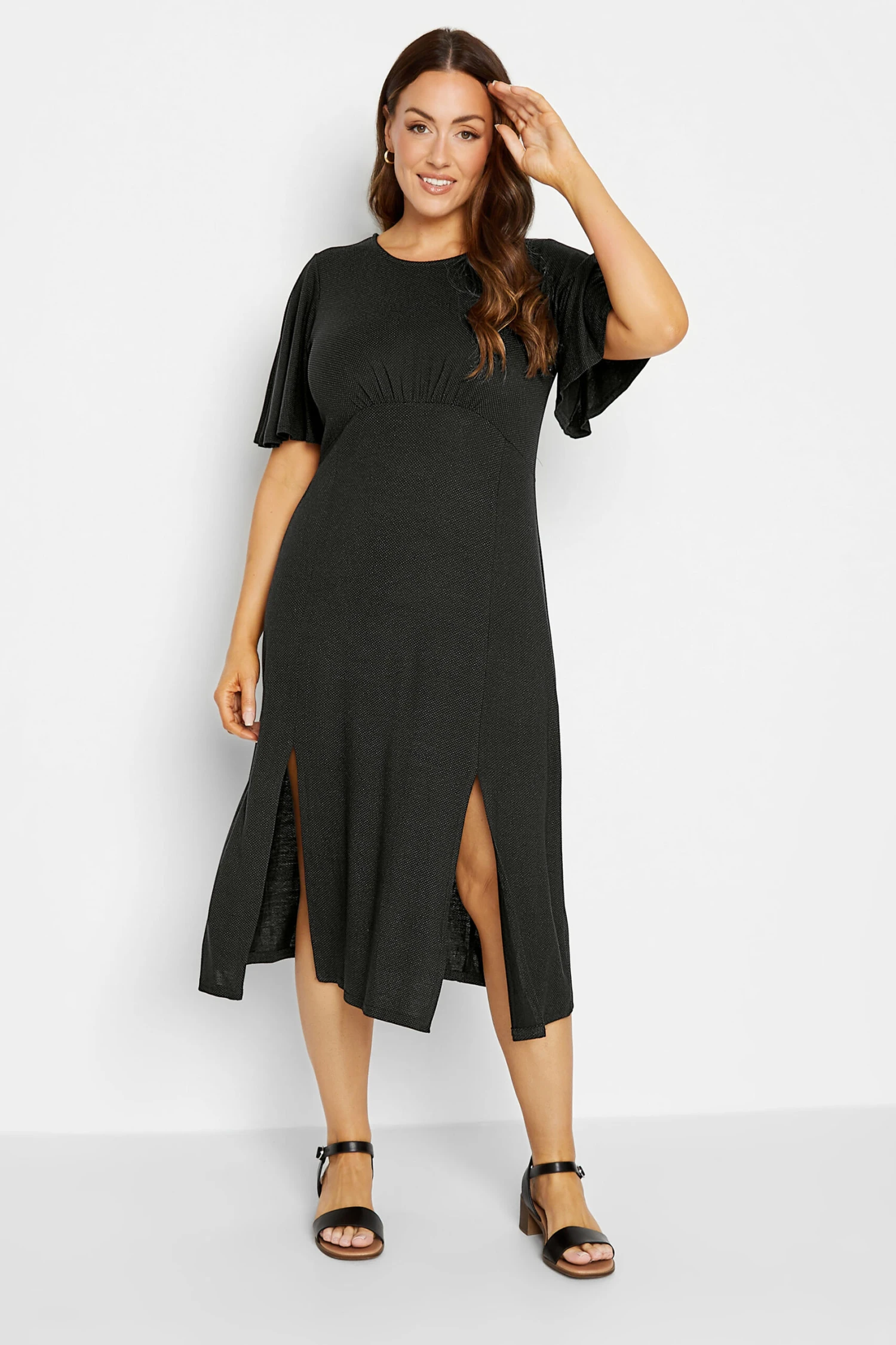 M&Co Black Angel Sleeve Split Hem Midi Dress 2 M&Co Black Angel Sleeve Split Hem Midi Dress - Image 2