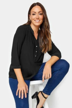 M&Co Black Half Placket Jersey Shirt