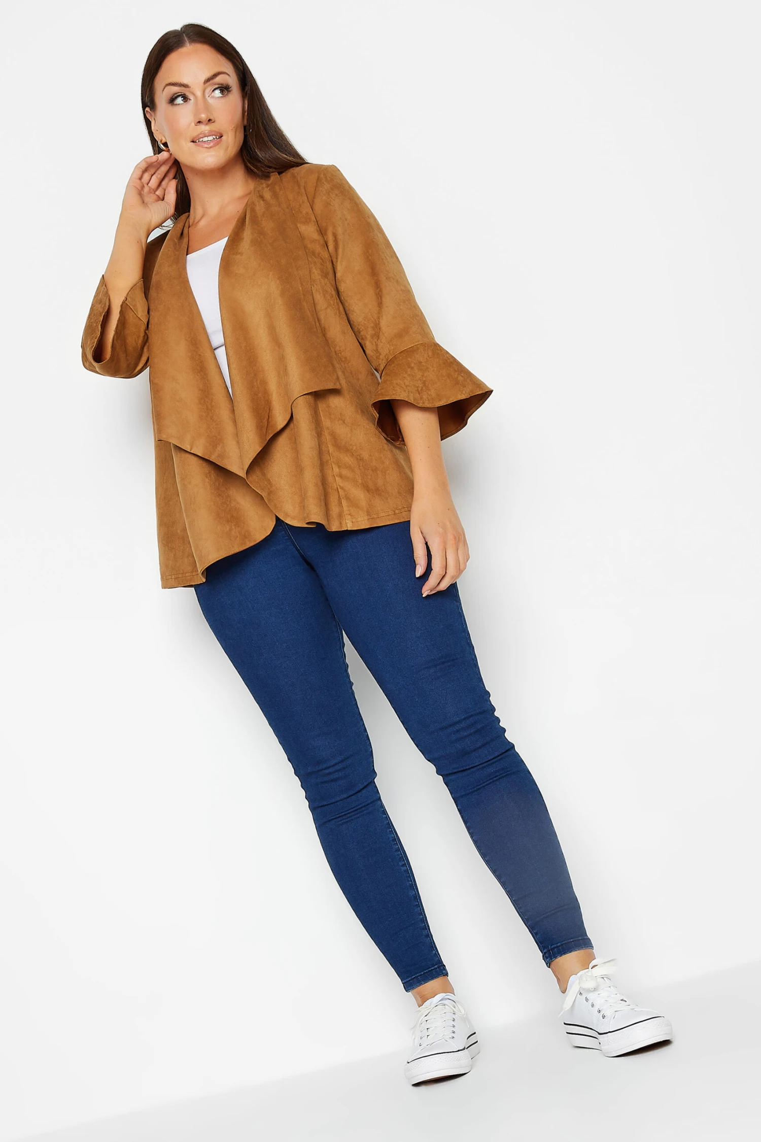 M&Co Tawny Brown Suedette Waterfall Jacket 2 M&Co Tawny Brown Suedette Waterfall Jacket - Image 2