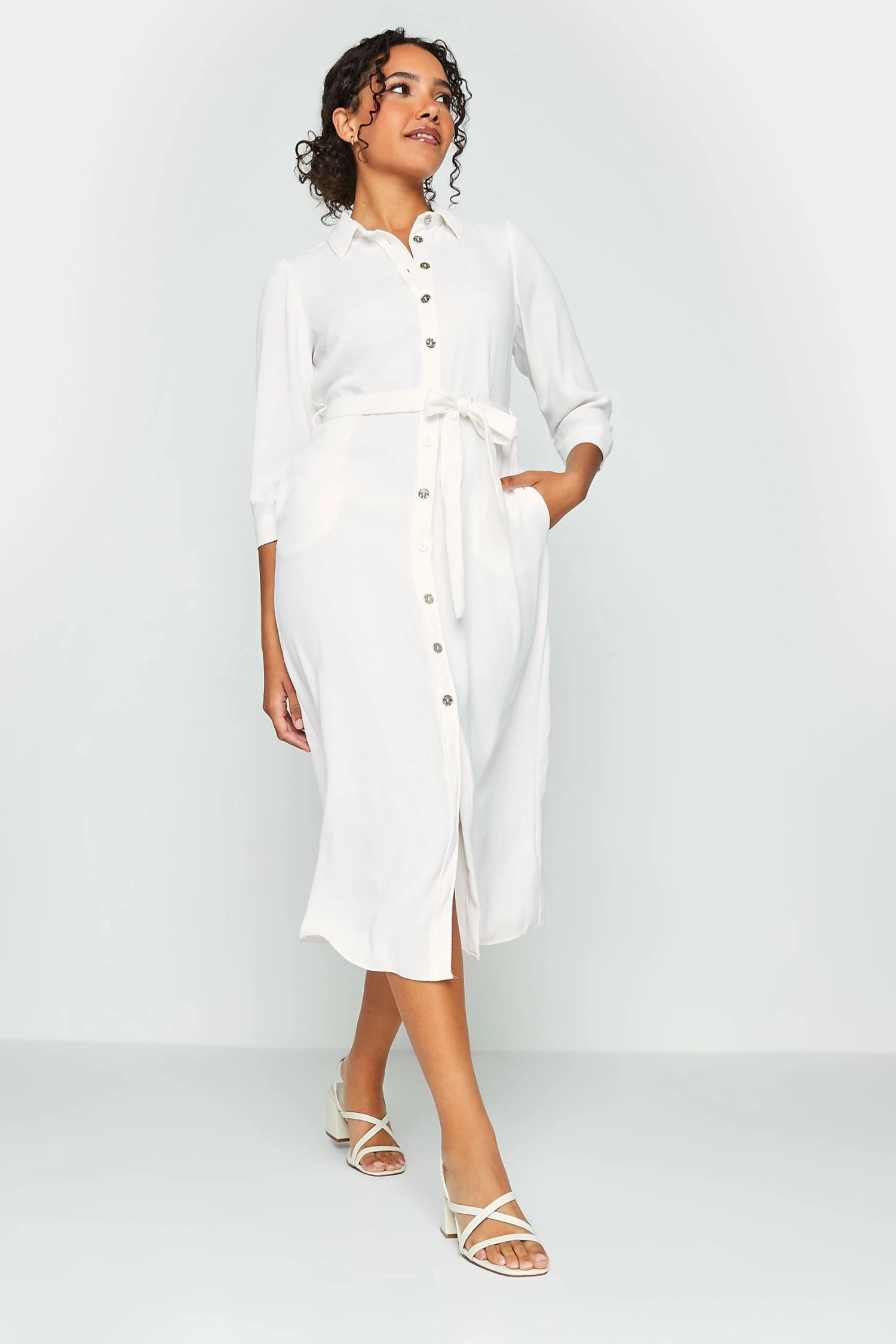 M&Co White Tie Waist Shirt Dress 2 M&Co White Tie Waist Shirt Dress - Image 2