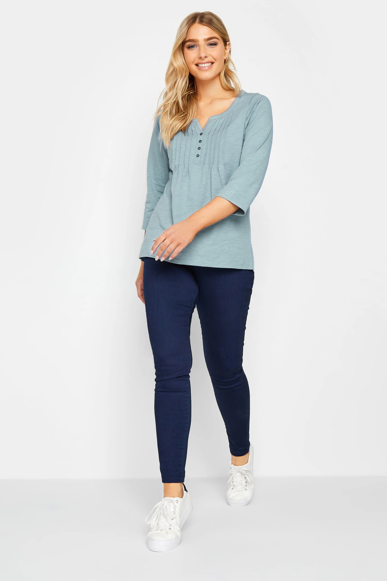 M&Co Pale Blue Cotton Henley Top 2 M&Co Pale Blue Cotton Henley Top - Image 2