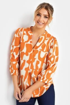 M&Co Orange Abstract Print 3/4 Sleeve Blouse