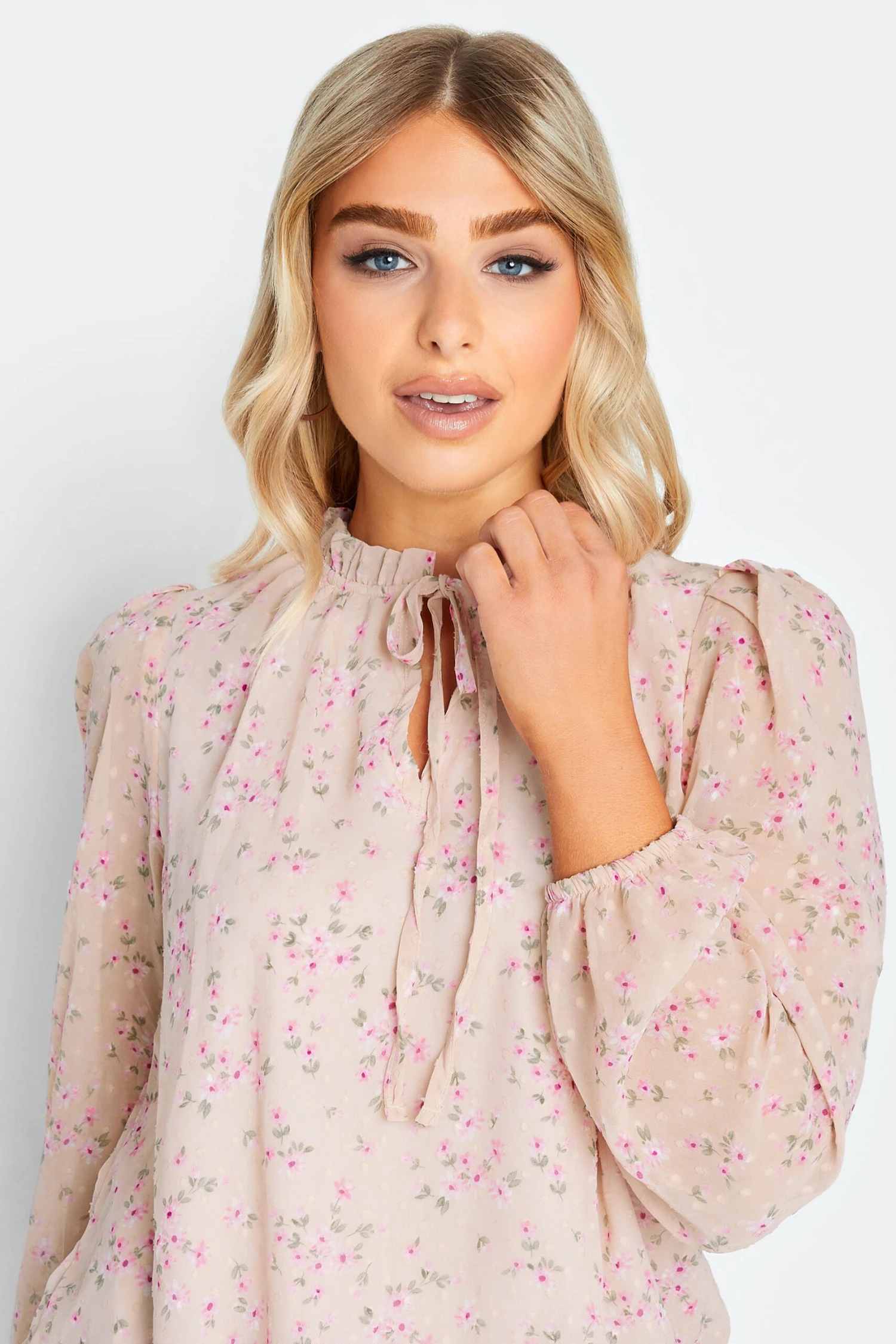 M&Co Pink Floral Print Tie Neck Blouse 4 M&Co Pink Floral Print Tie Neck Blouse - Image 4